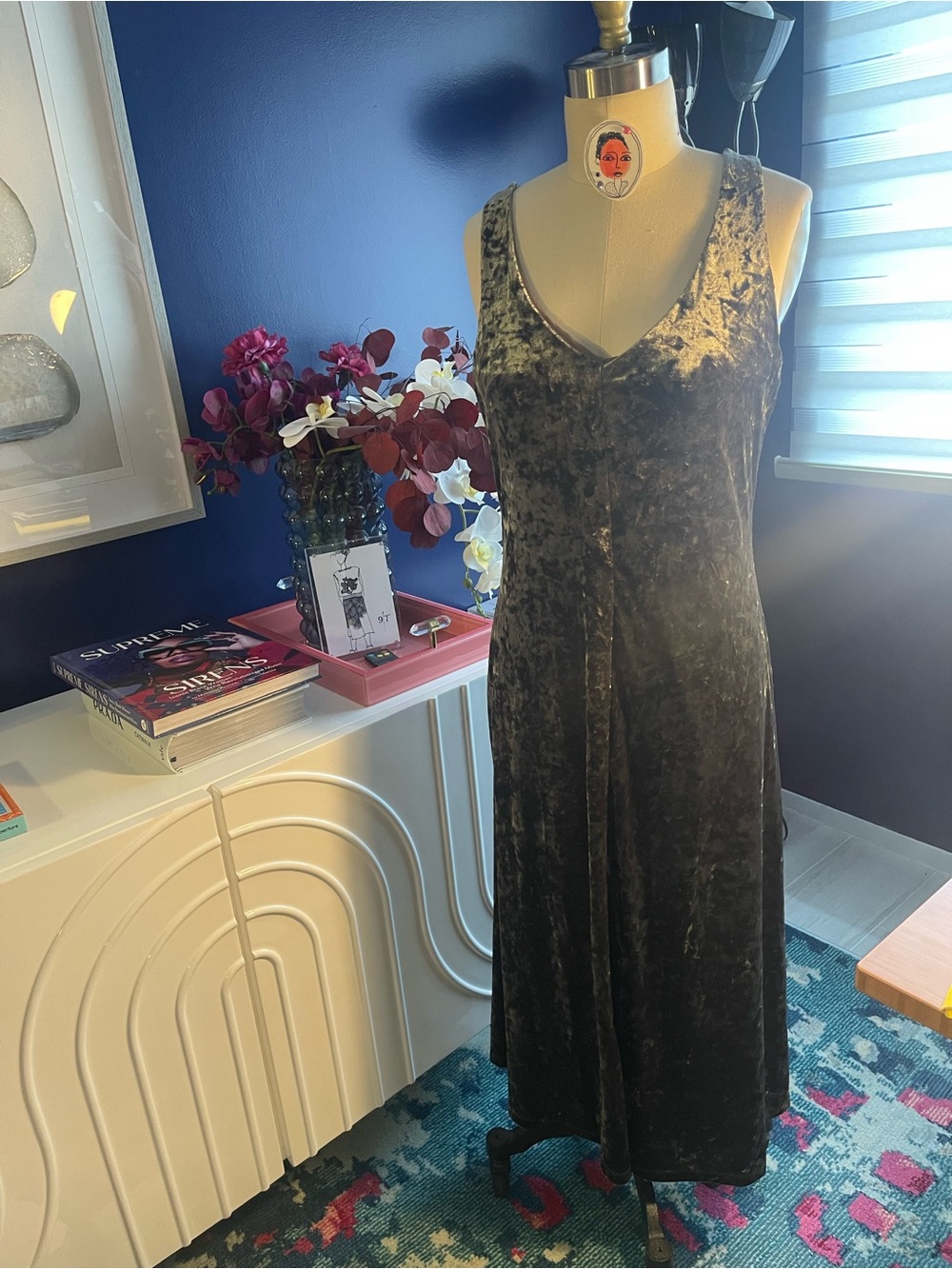 Velvet V-Neck Maxi Dress in Charcoal